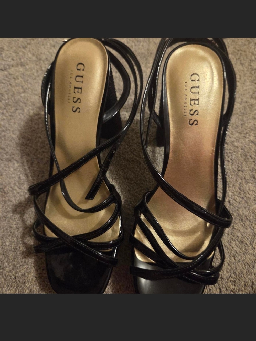 GUESS Black Patent Strappy Heeled Sandals